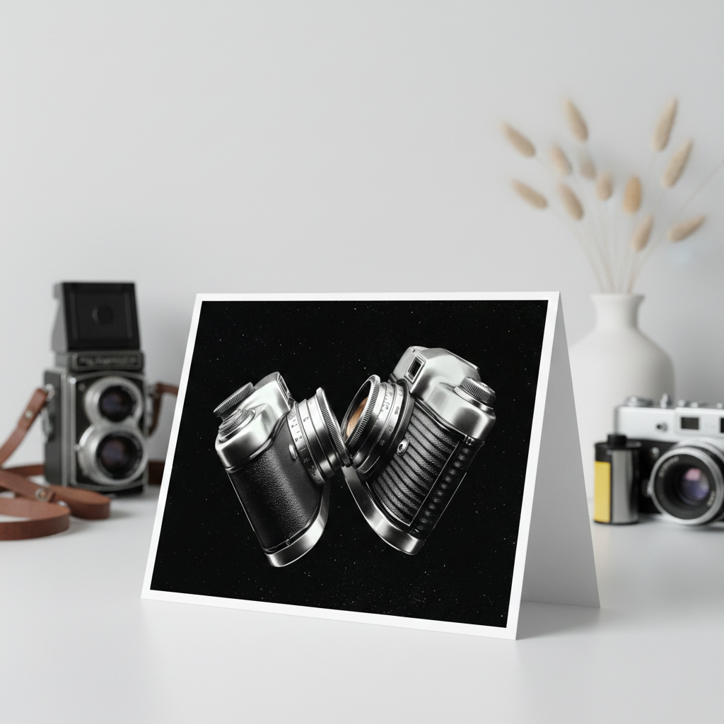 STELLAR DUO Pack of 10 Greeting Cards (4.25 x 5.5) - Two Camera Astral Design, Blank Inside, Envelope